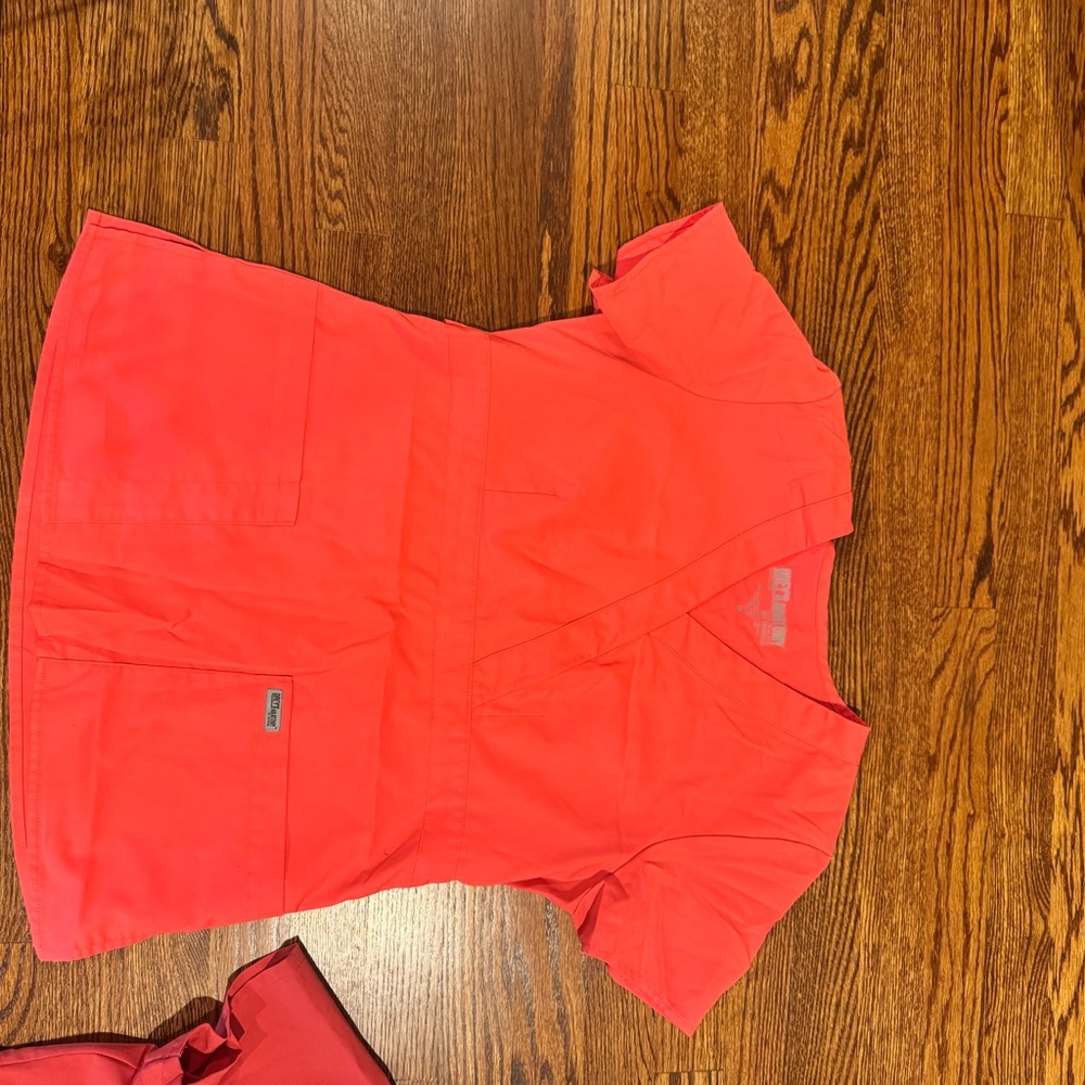 3 Scrub Tops, Coral, Pink, & Gray
